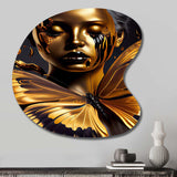 Woman With Black And Gold Butterflies V - Asymmetric Metal Wall Art