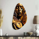 Woman With Black And Gold Butterflies V - Asymmetric Metal Wall Art