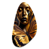 Woman With Black And Gold Butterflies V - Asymmetric Metal Wall Art