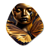 Woman With Black And Gold Butterflies V - Asymmetric Metal Wall Art