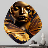 Woman With Black And Gold Butterflies V - Asymmetric Metal Wall Art