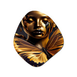 Woman With Black And Gold Butterflies V - Asymmetric Metal Wall Art