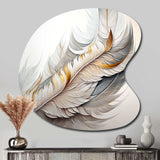 White Watercolor Feather - Asymmetric Metal Wall Art