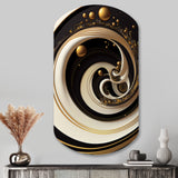 Black, Silver And Gold Blending Swirls VII - Asymmetric Metal Wall Art