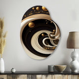 Black, Silver And Gold Blending Swirls VII - Asymmetric Metal Wall Art