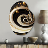 Black, Silver And Gold Blending Swirls VII - Asymmetric Metal Wall Art