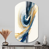 Blue And Gold Swirl Abstract V - Asymmetric Metal Wall Art