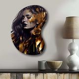 Gold And Black Sensual Woman I - Asymmetric Metal Wall Art