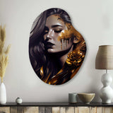 Gold And Black Sensual Woman I - Asymmetric Metal Wall Art