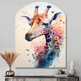 Cute Giraffe Floral Art II - Asymmetric Metal Wall Art