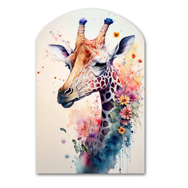 Cute Giraffe Floral Art II - Asymmetric Metal Wall Art