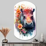 Cute Hippo Floral Art - Asymmetric Metal Wall Art