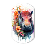 Cute Hippo Floral Art - Asymmetric Metal Wall Art