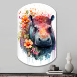 Cute Hippo Floral Art - Asymmetric Metal Wall Art