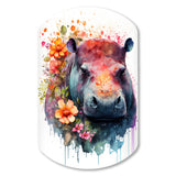 Cute Hippo Floral Art - Asymmetric Metal Wall Art