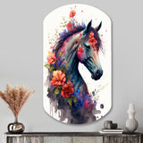 Cute Horse Floral Art I - Asymmetric Metal Wall Art