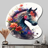 Cute Horse Floral Art I - Asymmetric Metal Wall Art