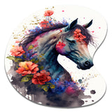 Cute Horse Floral Art I - Asymmetric Metal Wall Art