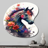 Cute Horse Floral Art I - Asymmetric Metal Wall Art