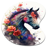 Cute Horse Floral Art I - Asymmetric Metal Wall Art