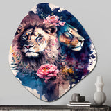 Cute Lions Floral Art I - Asymmetric Metal Wall Art