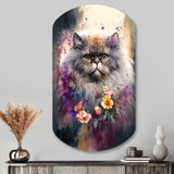 Cute Persian Cat Floral Art I - Asymmetric Metal Wall Art