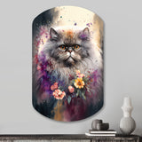 Cute Persian Cat Floral Art I - Asymmetric Metal Wall Art