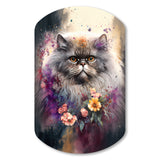 Cute Persian Cat Floral Art I - Asymmetric Metal Wall Art