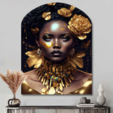 Gold And Black Floral Woman VI - Asymmetric Metal Wall Art