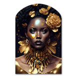 Gold And Black Floral Woman VI - Asymmetric Metal Wall Art