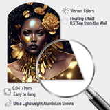 Gold And Black Floral Woman VI - Asymmetric Metal Wall Art