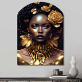 Gold And Black Floral Woman VI - Asymmetric Metal Wall Art