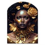 Gold And Black Floral Woman VI - Asymmetric Metal Wall Art