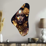 Gold And Black Floral Woman VI - Asymmetric Metal Wall Art