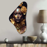 Gold And Black Floral Woman VI - Asymmetric Metal Wall Art