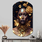 Gold And Black Floral Woman VI - Asymmetric Metal Wall Art