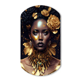 Gold And Black Floral Woman VI - Asymmetric Metal Wall Art