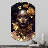 Gold And Black Floral Woman VI - Asymmetric Metal Wall Art