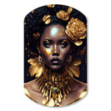 Gold And Black Floral Woman VI - Asymmetric Metal Wall Art