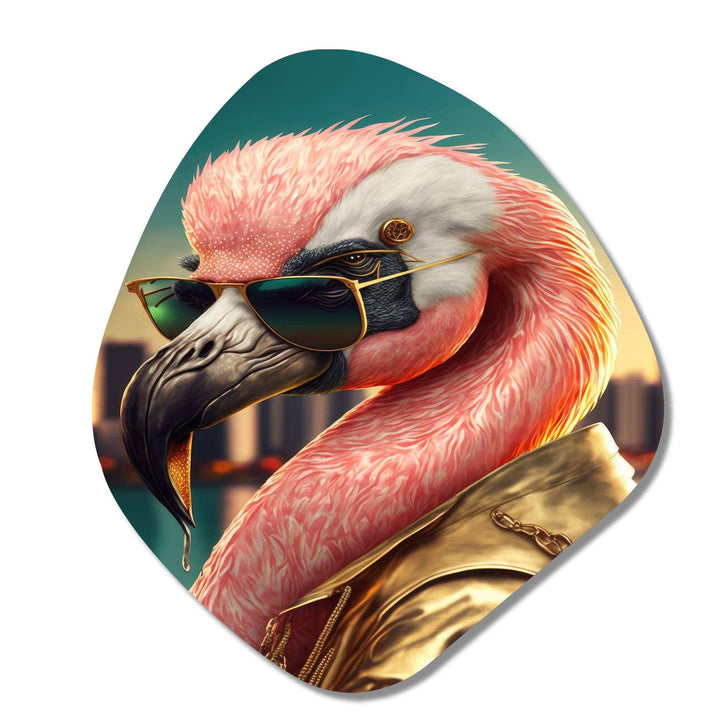 Flamingo Gangster In NYC III - Asymmetric Metal Wall Art