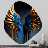 Blue And Gold Angel Wings III - Asymmetric Metal Wall Art