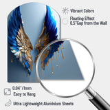 Blue And Gold Angel Wings V - Asymmetric Metal Wall Art