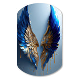 Blue And Gold Angel Wings V - Asymmetric Metal Wall Art