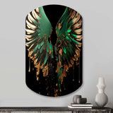 Green And Gold Angel Wings II - Asymmetric Metal Wall Art