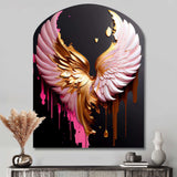 Pink,Gold And Black Angel Wings I - Asymmetric Metal Wall Art