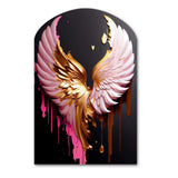 Pink,Gold And Black Angel Wings I - Asymmetric Metal Wall Art