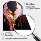 Pink,Gold And Black Angel Wings I - Asymmetric Metal Wall Art