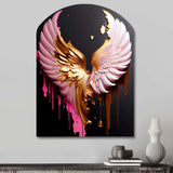 Pink,Gold And Black Angel Wings I - Asymmetric Metal Wall Art