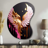 Pink,Gold And Black Angel Wings I - Asymmetric Metal Wall Art