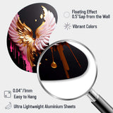 Pink,Gold And Black Angel Wings I - Asymmetric Metal Wall Art